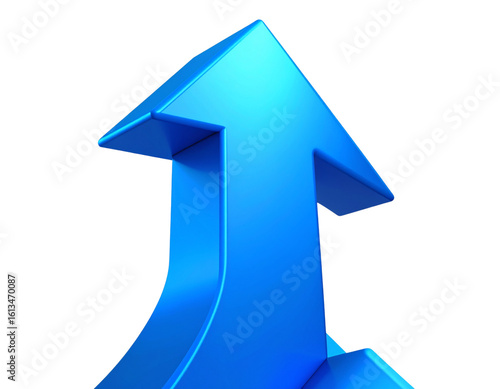 3D Blue Upload Arrow Rising with Glow Effect, Angled Perspective.And transparent the background.
