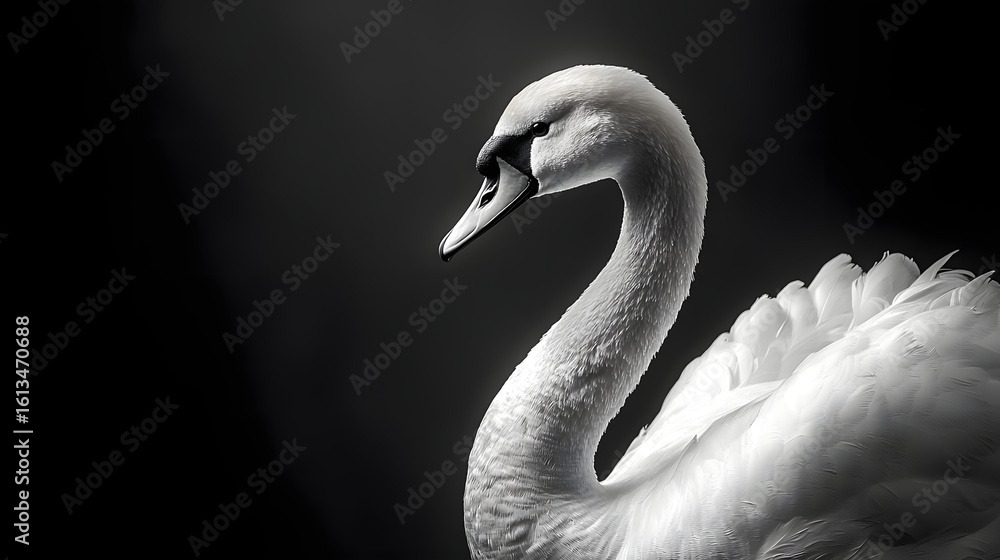 Fototapeta premium Majestic swan in elegant black and white portrait