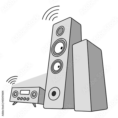 Audio speakers paired with a sound system in monochrome style  