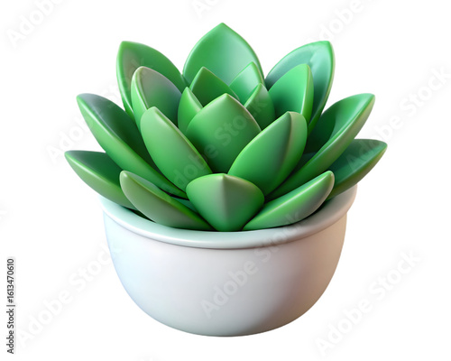 A 3D Potted Succulent with Round Green Leaves