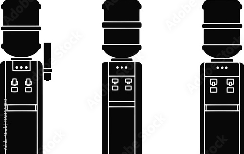 Water Cooler Silhouette Icon Vector Set - Hydration, Office, Refreshment
