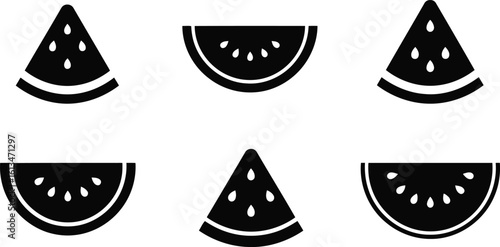 Watermelon Slice Silhouette Icon Vector Set - Fruit, Refreshment, Summer
