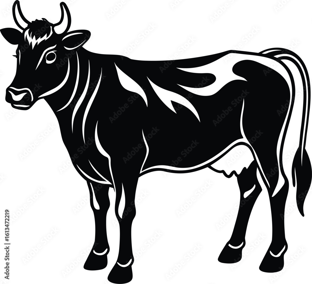 Fototapeta premium Standing Cow Line Art Icon.