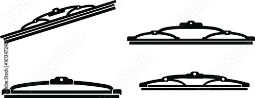 Wiper Blade Silhouette Icon Vector Set - Vehicle, Cleaning, Automotive