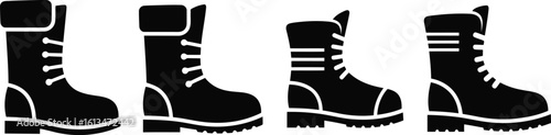 Winter Boot Silhouette Icon Vector Set - Footwear, Cold Weather, Outdoor