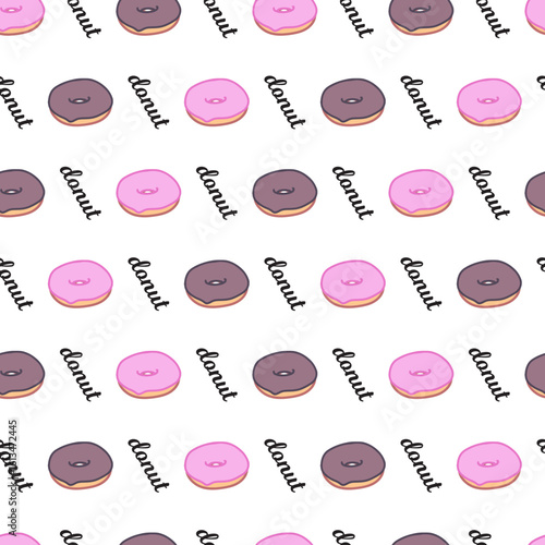 Sweet Berry and Chocolate Glazed Donuts Pattern. A sweet and appetizing pattern ideal for bakery lovers and dessert designs. Perfect for food-themed, packaging, cafe menus, etc.