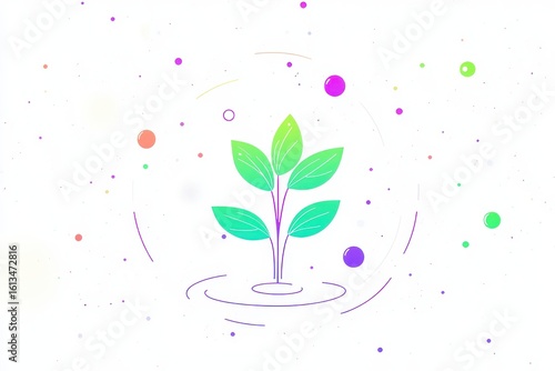 Vibrant Green Plant Growing in Abstract Colorful Background