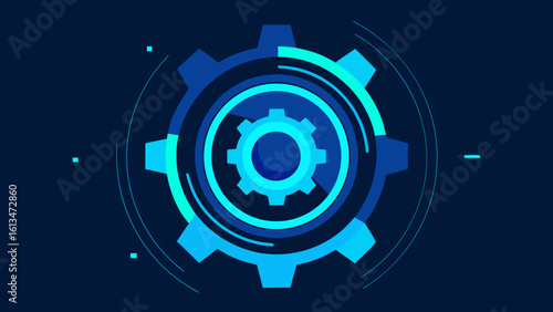abstract rotating gear shapes blue neon