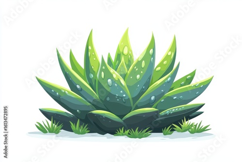 Vibrant Green Succulent Plant with Water Droplets on Leaves