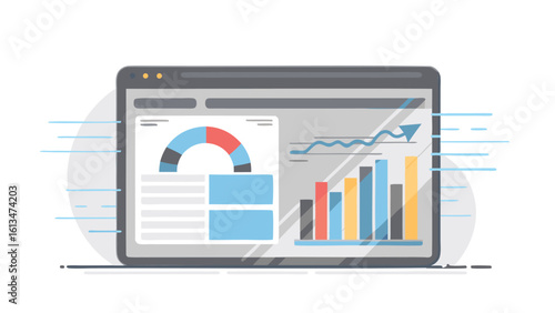 Dashboard interface showing data visualization with charts and graphs on a computer screen display view
