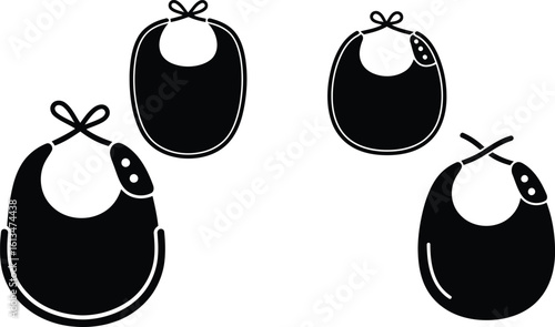 Baby Bib Silhouette Icon Vector Set - Infant, Feeding, Protection