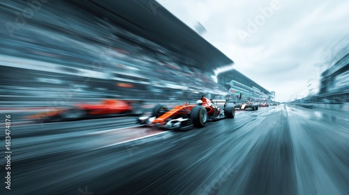 Elegant photo of racing car at high speed. Racer on a racing car passes the track. Motor sports competitive team racing. Motion blur background. digital art.