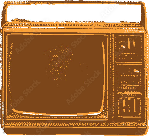 Vintage television with brown textured details. Retro analog device, isolated vector illustration.