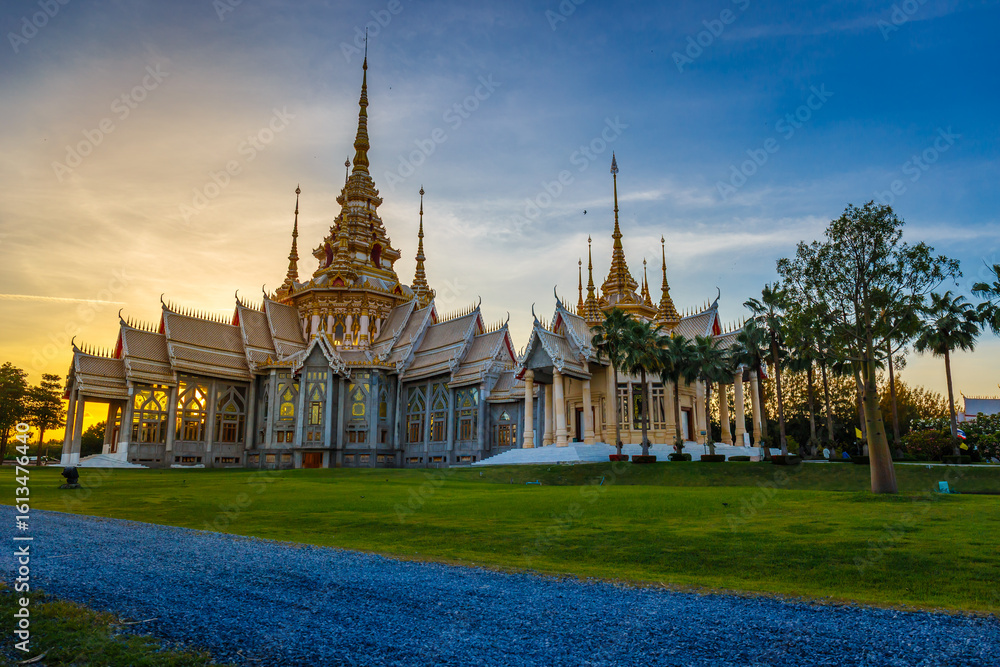 Naklejka premium Wat Non Kum or Wat Luang Pho To in Sikhio District, Nakhon Ratchasima, Korat, Thailand is a symbolic place of temples in Thailand. At sunset