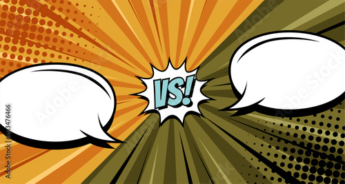 Comic frame VS. Versus duel battle or team challenge confrontation cartoon comics halftone background