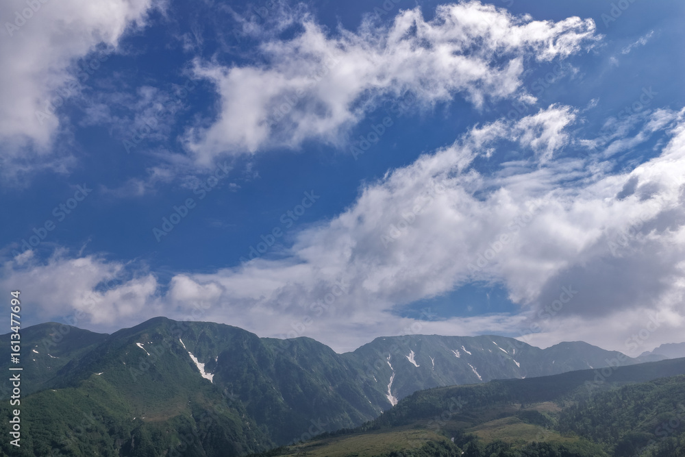 Obraz premium 弥陀ヶ原から望む大日岳、奥大日岳（ドローンによる空撮）