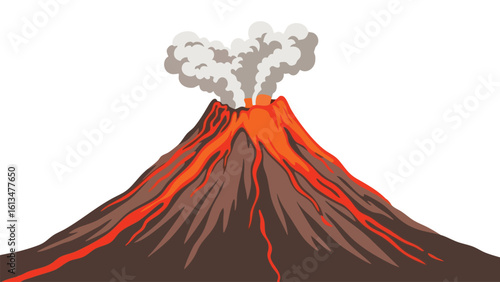 Active Volcano Erupting with Lava and Smoke. This illustration features volcano, eruption, lava.
