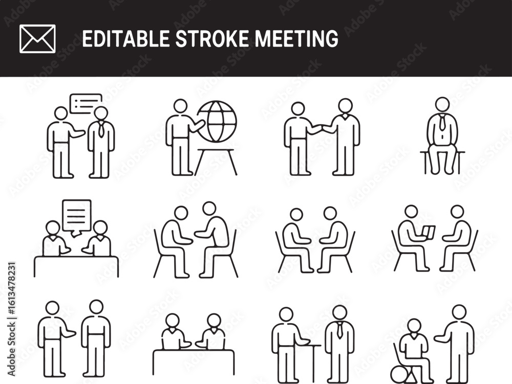 Fototapeta premium Meeting Icons Editable Stroke Vector Illustrations