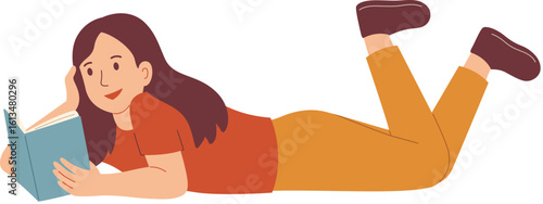 Woman Lying Down Reading Book Relaxed