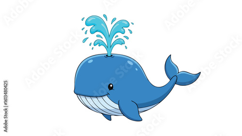 Cartoon Blue Whale Spouting Water. This illustration features whale, blue, cartoon.