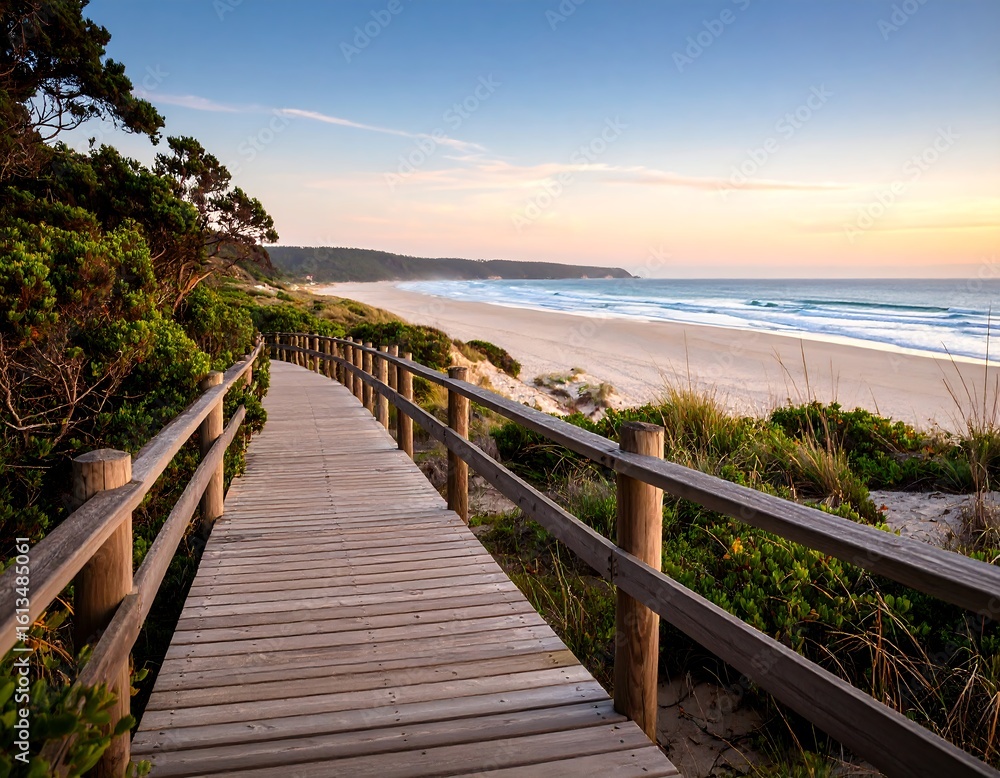 Fototapeta premium Coastal boardwalk at sunrise