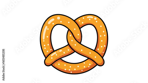 Delicious Cartoon Pretzel on Black Background. This illustration features pretzel, food, snack.