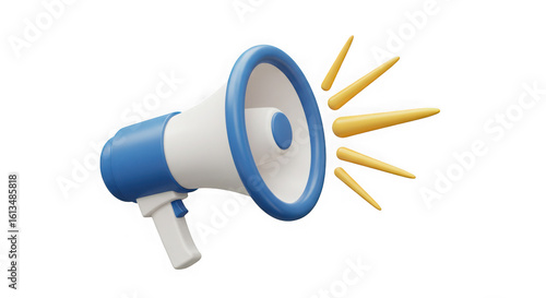 3d realistic megaphone with sound waves isolated on transparent background