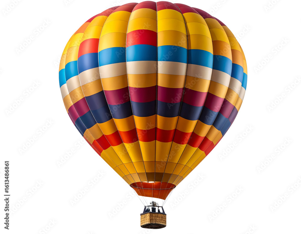 Fototapeta premium Colorful Hot Air Balloon Floating Upright, Transparent Background PNG.