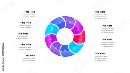 Bright infographic featuring a vibrant circular flow diagram with 9 segments, icons, and adjacent text for business or educational visuals. Nine steps cycle diagram