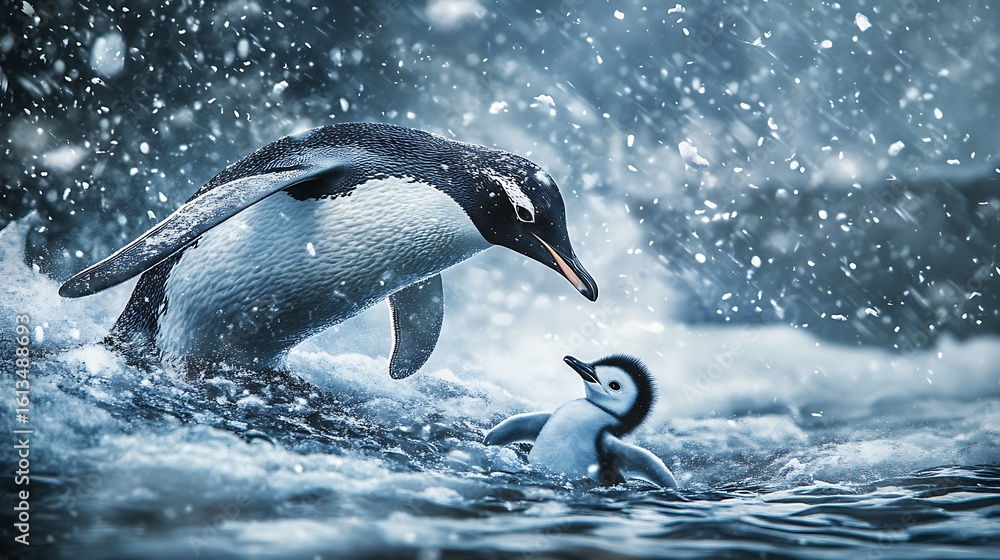 Obraz premium Penguin standing proudly on glistening icy rock high resolution picture