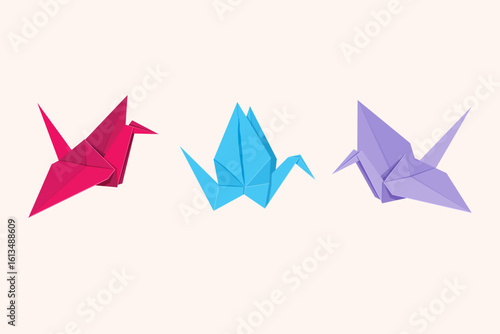 colorful origami crane, folded paper, paper crane