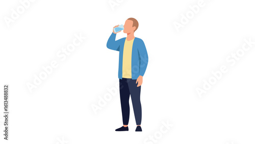 Man Drinking Water from Glass. This illustration features man, drinking, water.