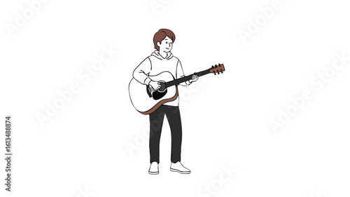 Man Playing Acoustic Guitar Illustration. This illustration features Guitar, music, musician.
