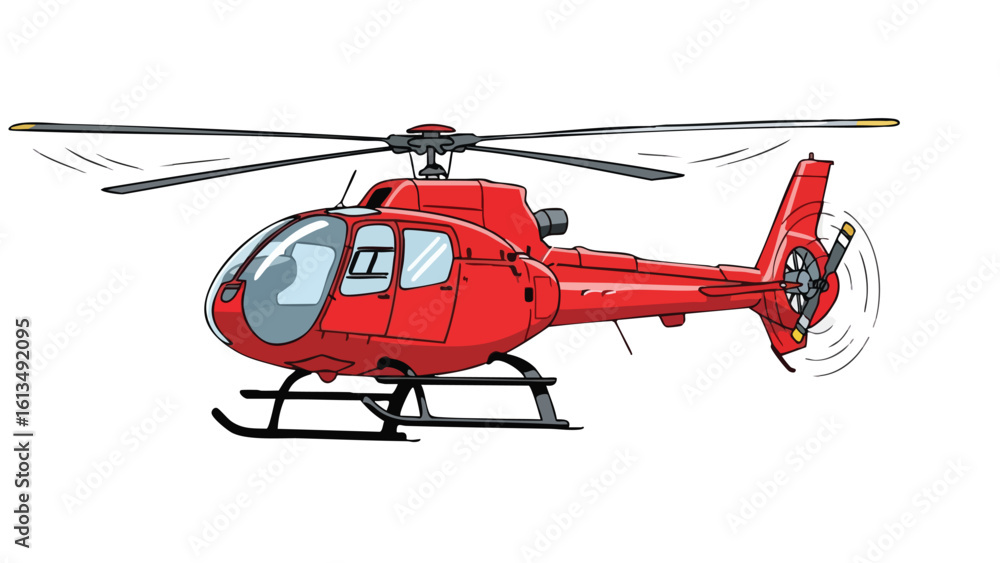 Fototapeta premium Red Helicopter Cartoon Illustration on Black. This illustration features helicopter, red, aircraft.