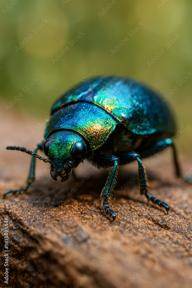 Close-up of colorful beetle on a wooden surface Close-up of colorful beetle on a wooden surface