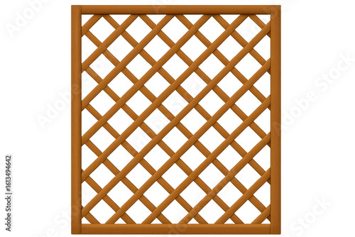 Latticed wooden framework creating geometric diamond pattern, transparent backdrop highlighting intricate structural design against clean background