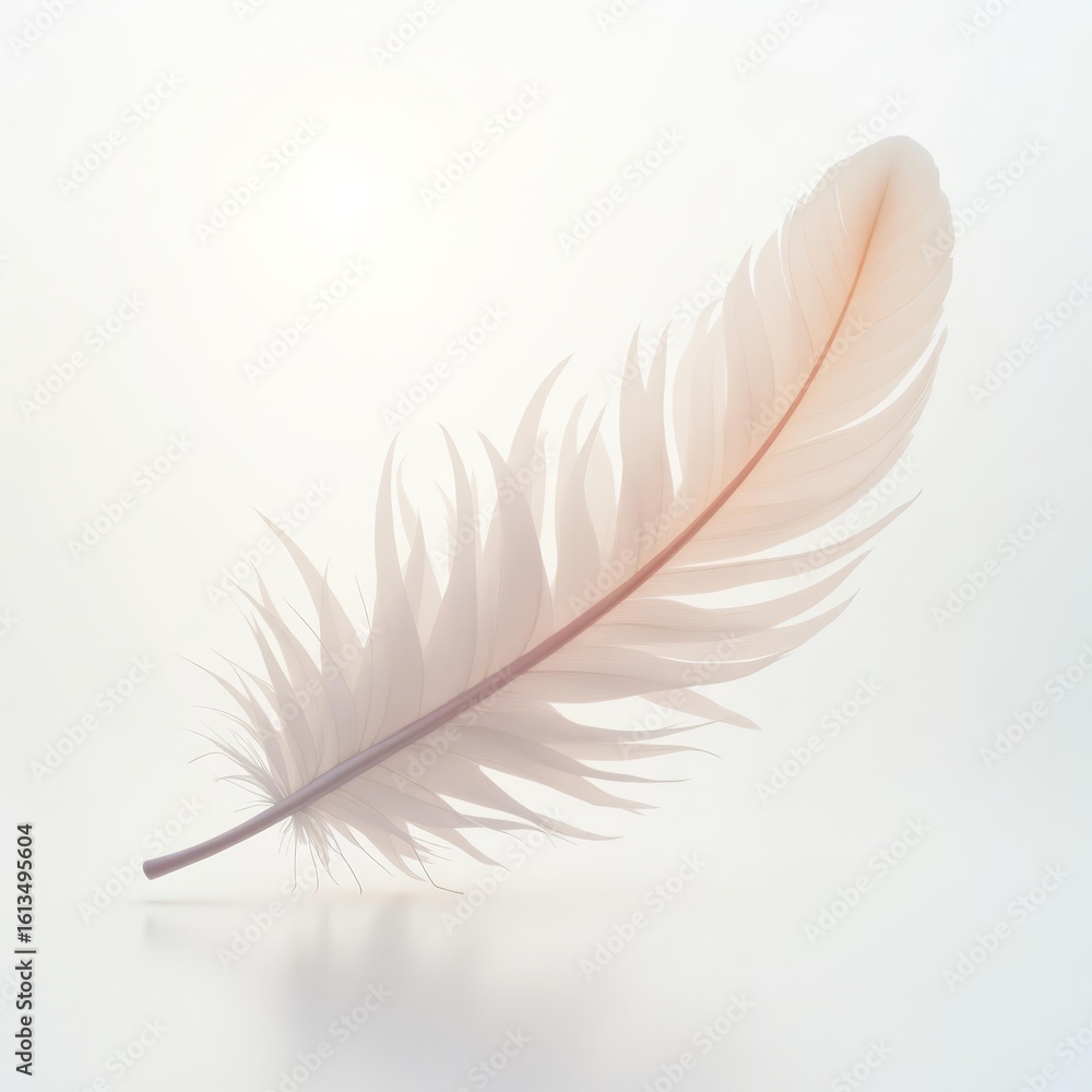 Obraz premium Glossy white feathers in soft mist with glowing light for premium product banner or background