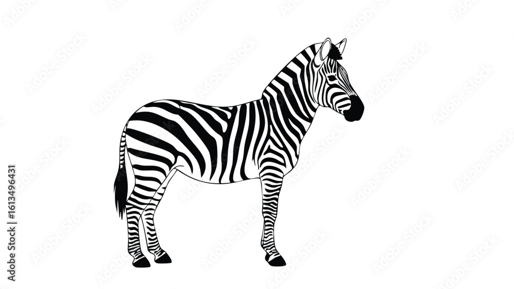 Naklejka premium Zebra Silhouette Against Black Background. This illustration features zebra, silhouette, animal.