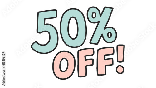 Discount 50% off hand-drawn flat vector illustration on white background  