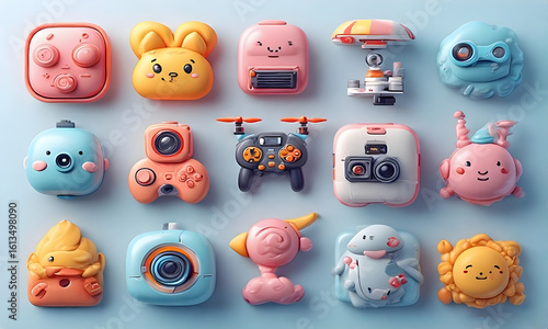 Collection of cute and colorful cartoon robot toys