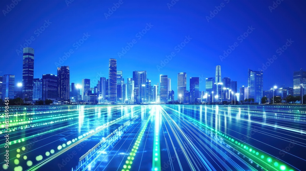 Fototapeta premium Futuristic Cityscape with Data Streams