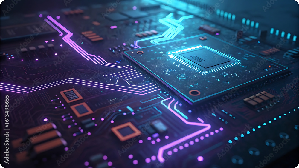 Fototapeta premium Futuristic circuit board with glowing pathways technology