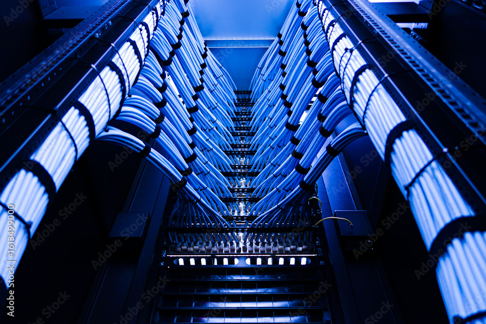 Fototapeta premium Network Cables in Blue Data Center