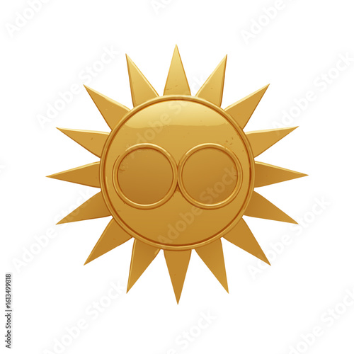 Golden sun symbol with rays representing equinox concept  