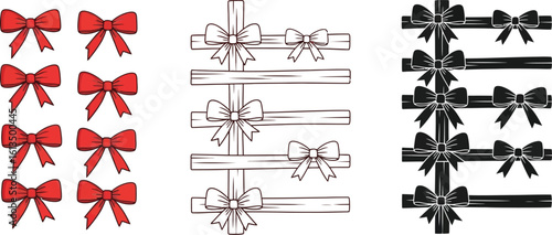 Bows illustration set vector graphic design for christmas and holiday decoration element