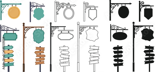 Vector set of vintage street signs and direction signs for business and advertising use