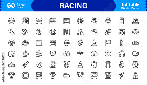 Racing Essentials in a Professional Line Icon Set – Modern, Minimal, Pixel-Perfect Symbols for Motorsports and Speed Themes