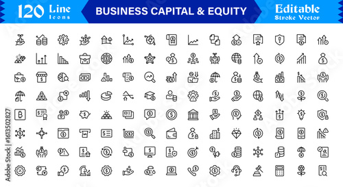 Business Capital And Equity Unique Line Icon Collection – Premium Minimal Vector Outline Icons of Finance, Profit, Banking, Assets, Funding, Stocks, and More