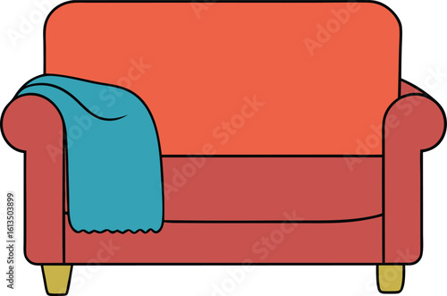 couch with throw blanket cartoon design vector illustration on transparent background