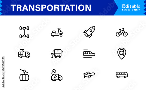 Transportation Icons in a Professional Line Icon Collection – Modern, Minimal, and Fully Scalable Vector Symbols for Digital Projects